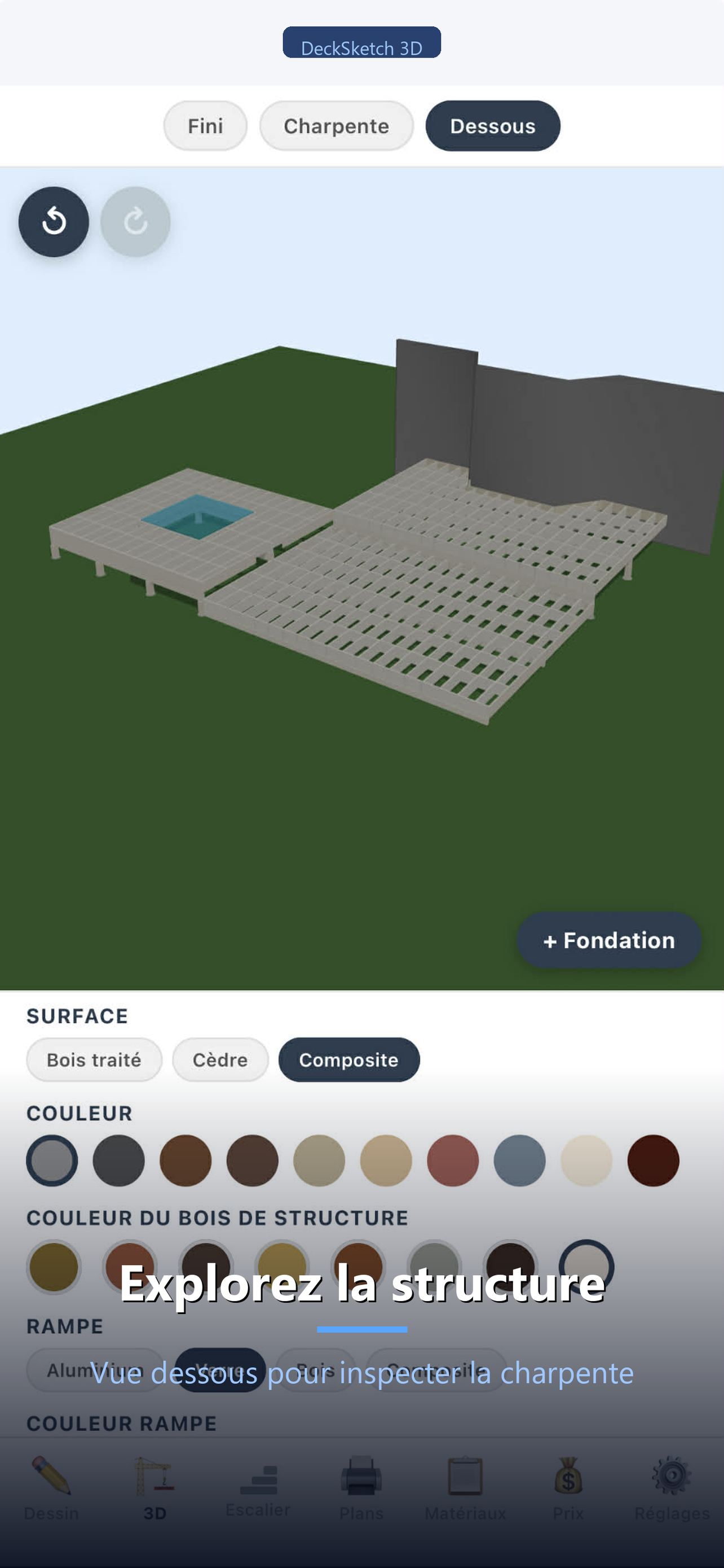DeckSketch 3D - Vue du dessous