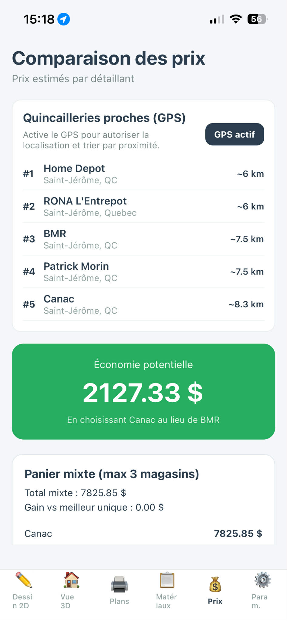 Comparaison des prix